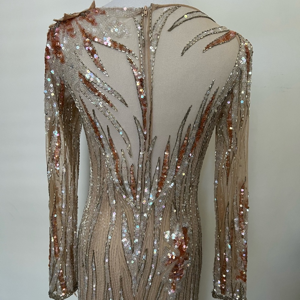 1990 Bob Mackie Boutique nude, silver beads & shiny sequin gown dress - Picture 3 of 16